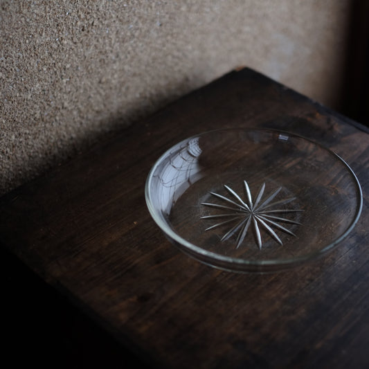 時代 ウランカットガラス 平皿 大 (戦前頃)