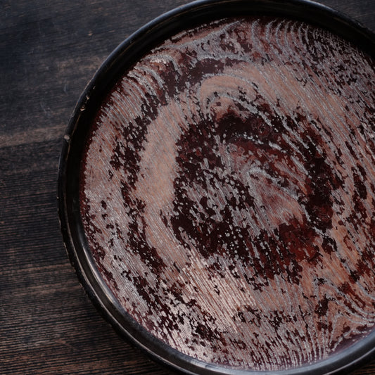 時代 侘布着漆塗高足形丸盆(江戸後期-明治時代19世紀)