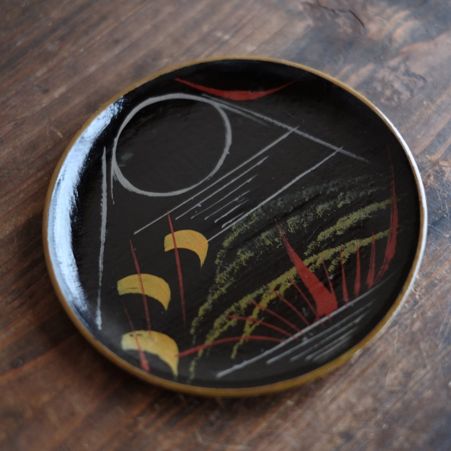 時代 浄法寺塗 色漆絵 平皿 (江戸時代)