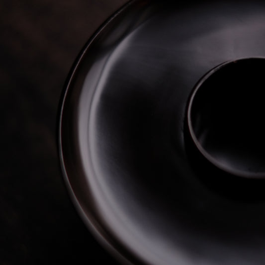 時代 利休形 黒漆塗 真塗盃台 時代箱付 (19世紀)