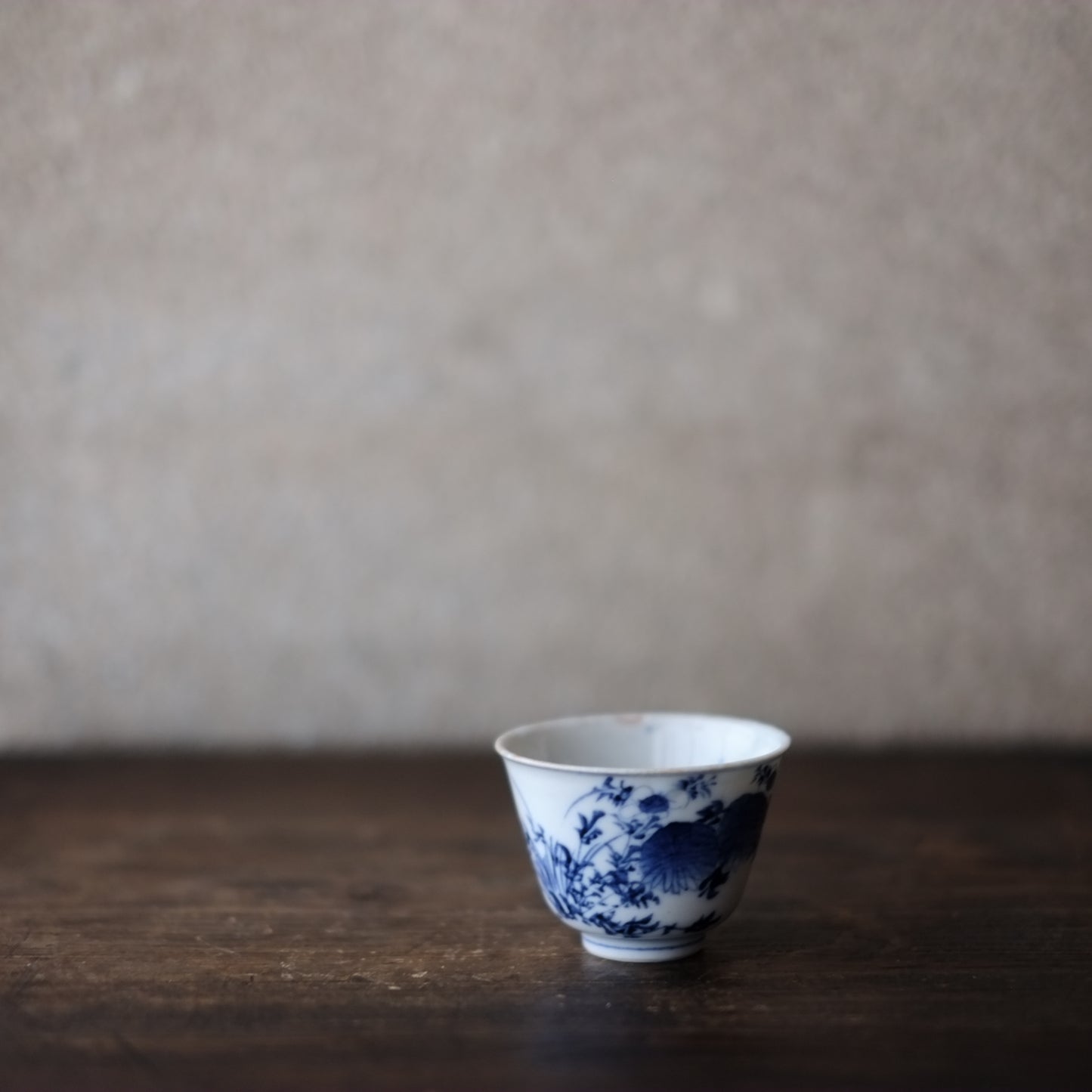 巨鹿城焼 秋草文染付 煎茶碗 盃 (江戸末)