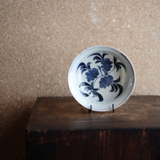 時代 古染付 葡萄文 五寸 青花深皿(明末清初)