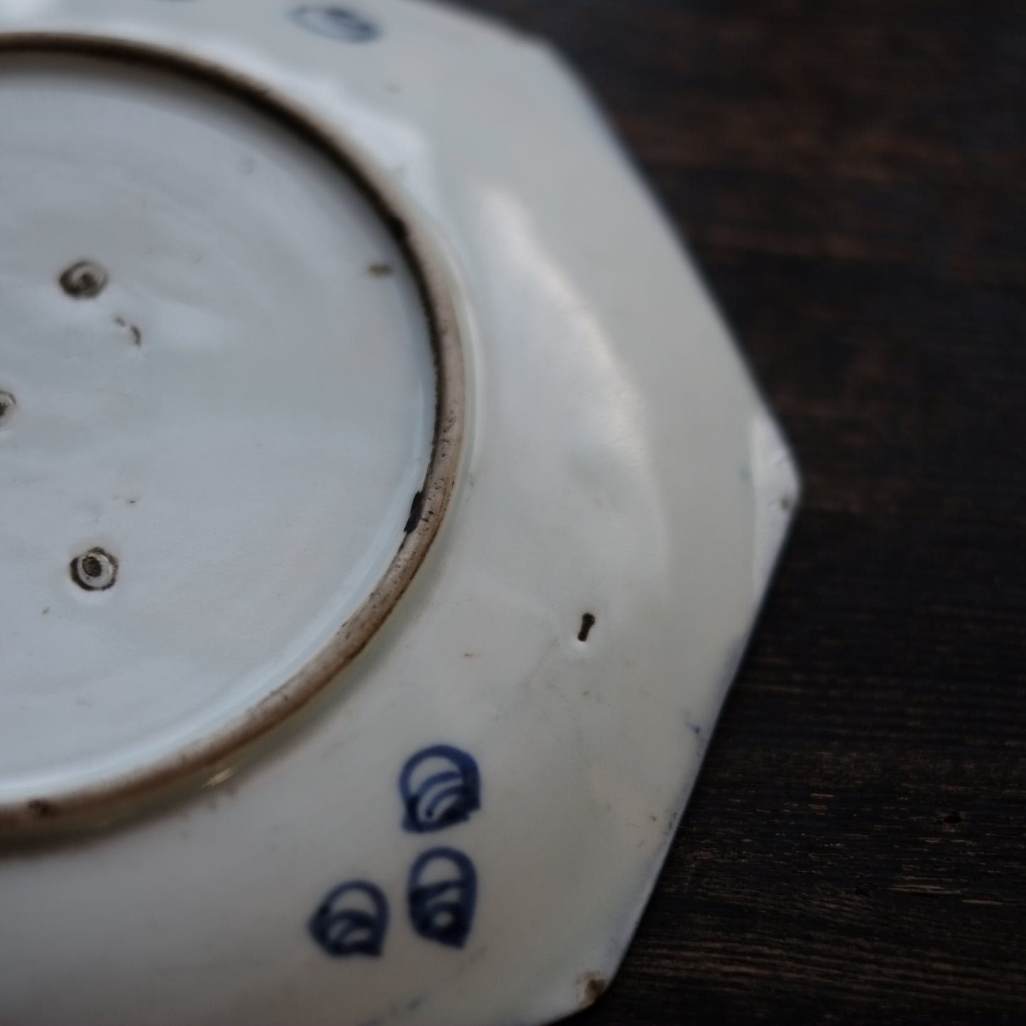 時代 柳文染付 八角皿(江戸時代)