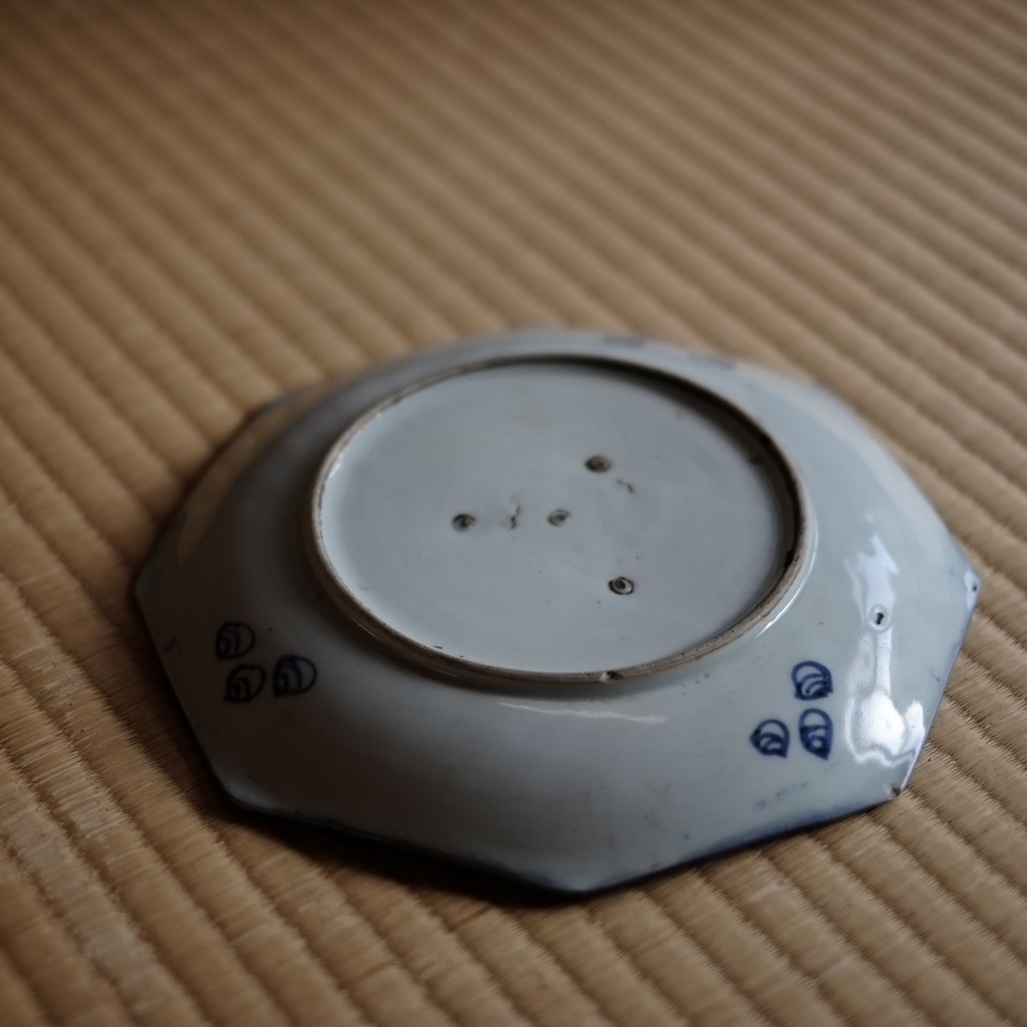 時代 柳文染付 八角皿(江戸時代)