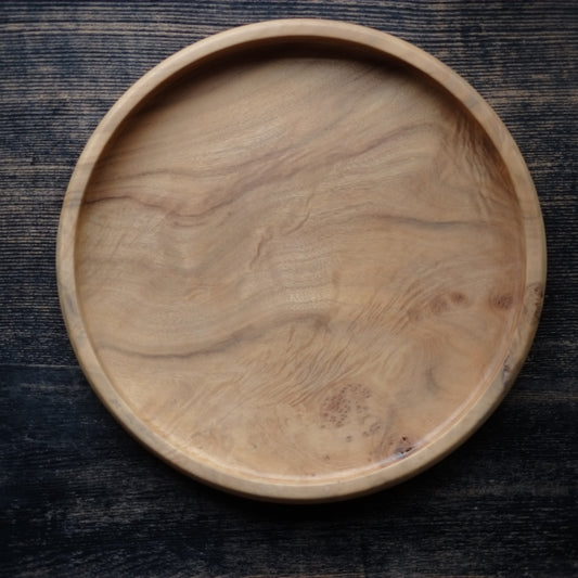 時代 白木 楠 杢目木地丸盆 (大正-戦前頃)
