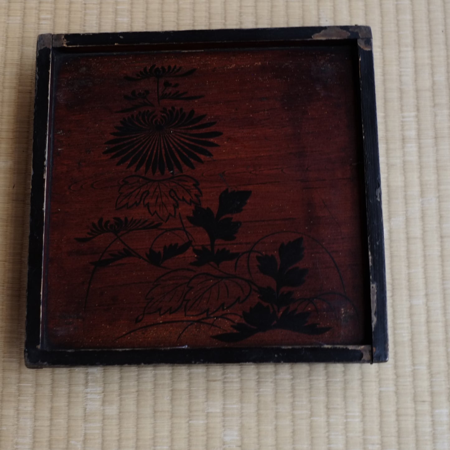 時代 黒漆絵足付膳 (江戸時代)