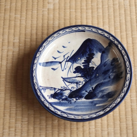 時代 染付山水図 八寸皿 (明治時代)