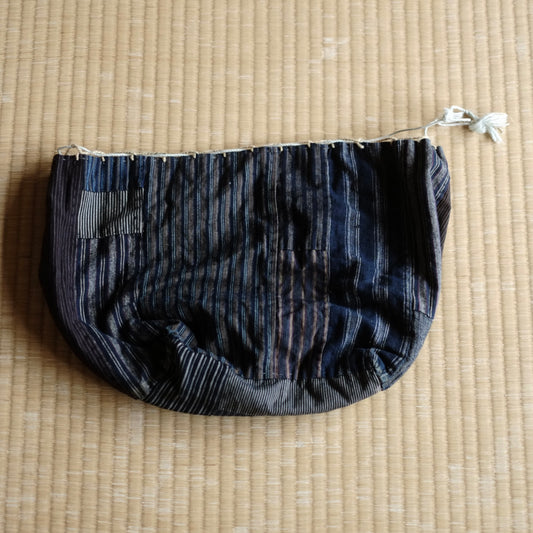 時代 縞継接 巾着米袋 A (明治-大正頃)