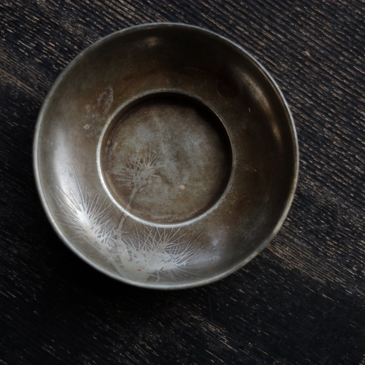 時代 古錫君子図 茶托 六枚揃セット