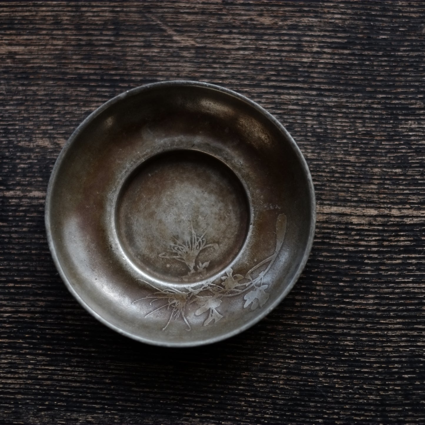 時代 古錫君子図 茶托 六枚揃セット