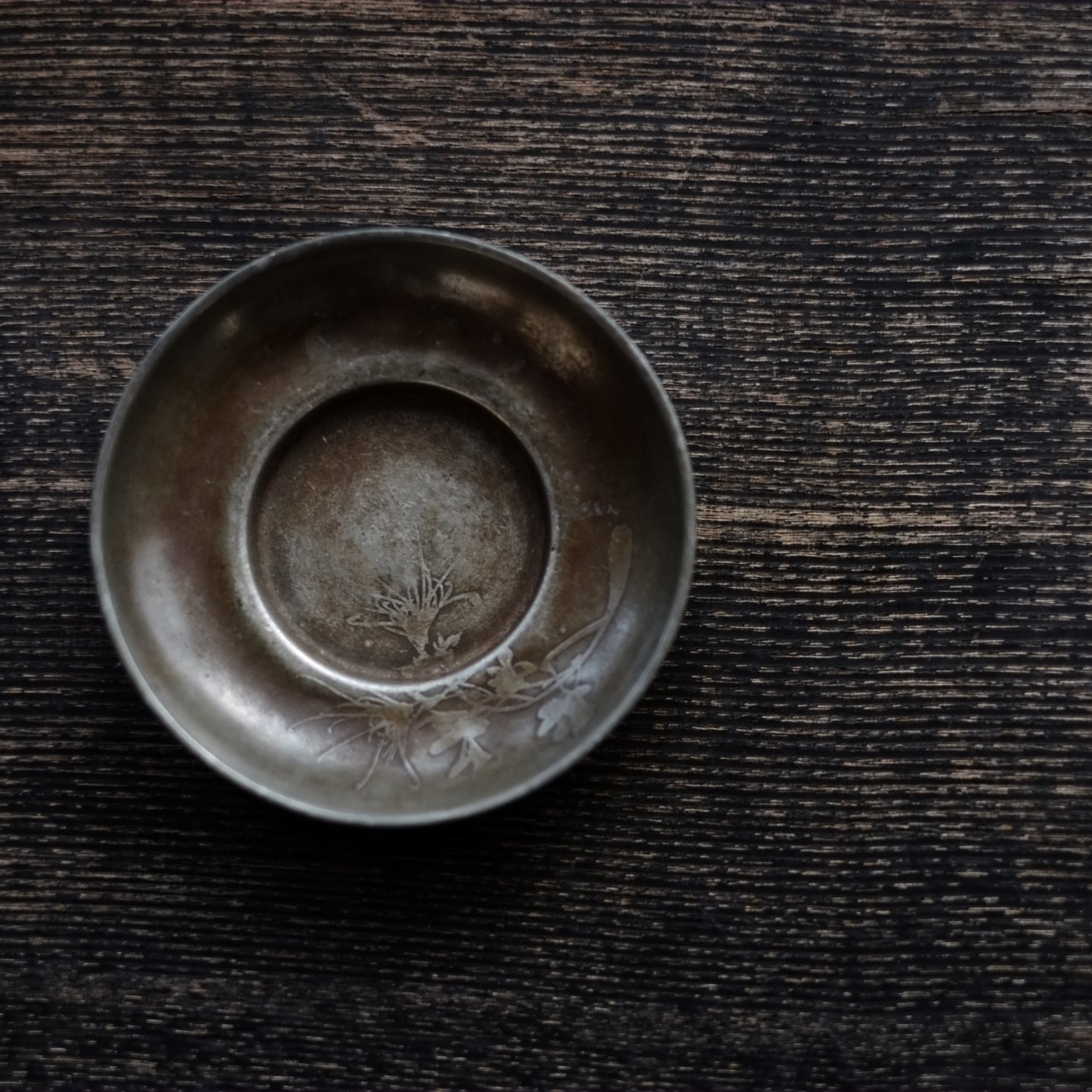 時代 古錫君子図 茶托 六枚揃セット