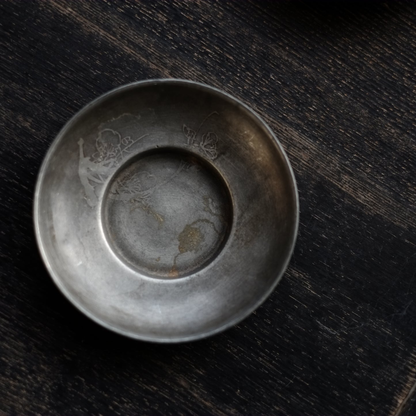 時代 古錫君子図 茶托 六枚揃セット