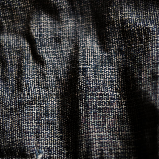 時代 藍染縞継接 巾着米袋 C (明治-大正頃)