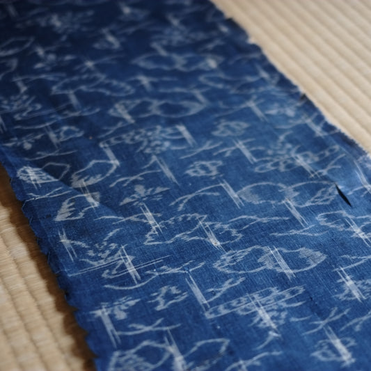 時代 藍染 絵絣 苧麻上布 古布 (明治-大正時代)