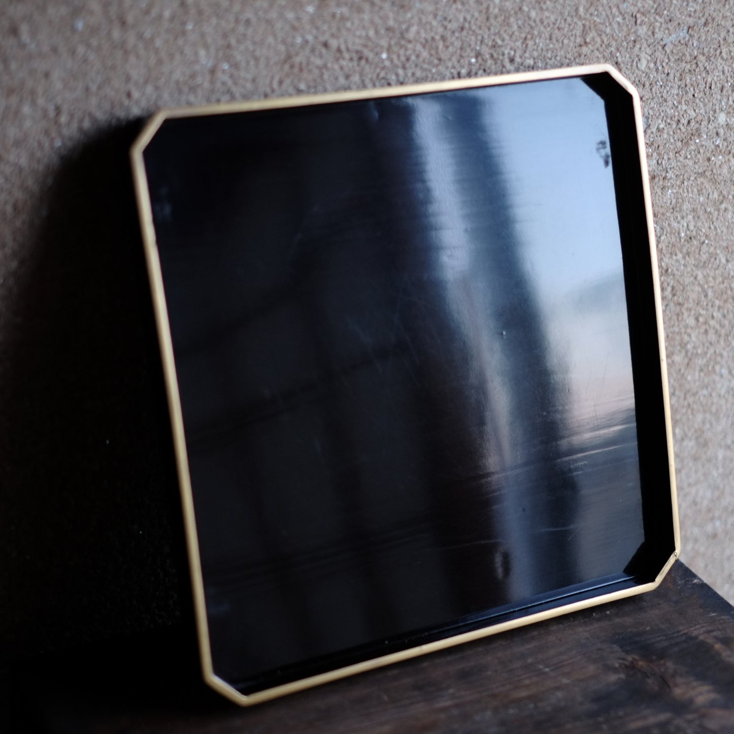 時代 輪島塗 極上本堅地 縁金黒漆 隅切折敷 (明治時代)