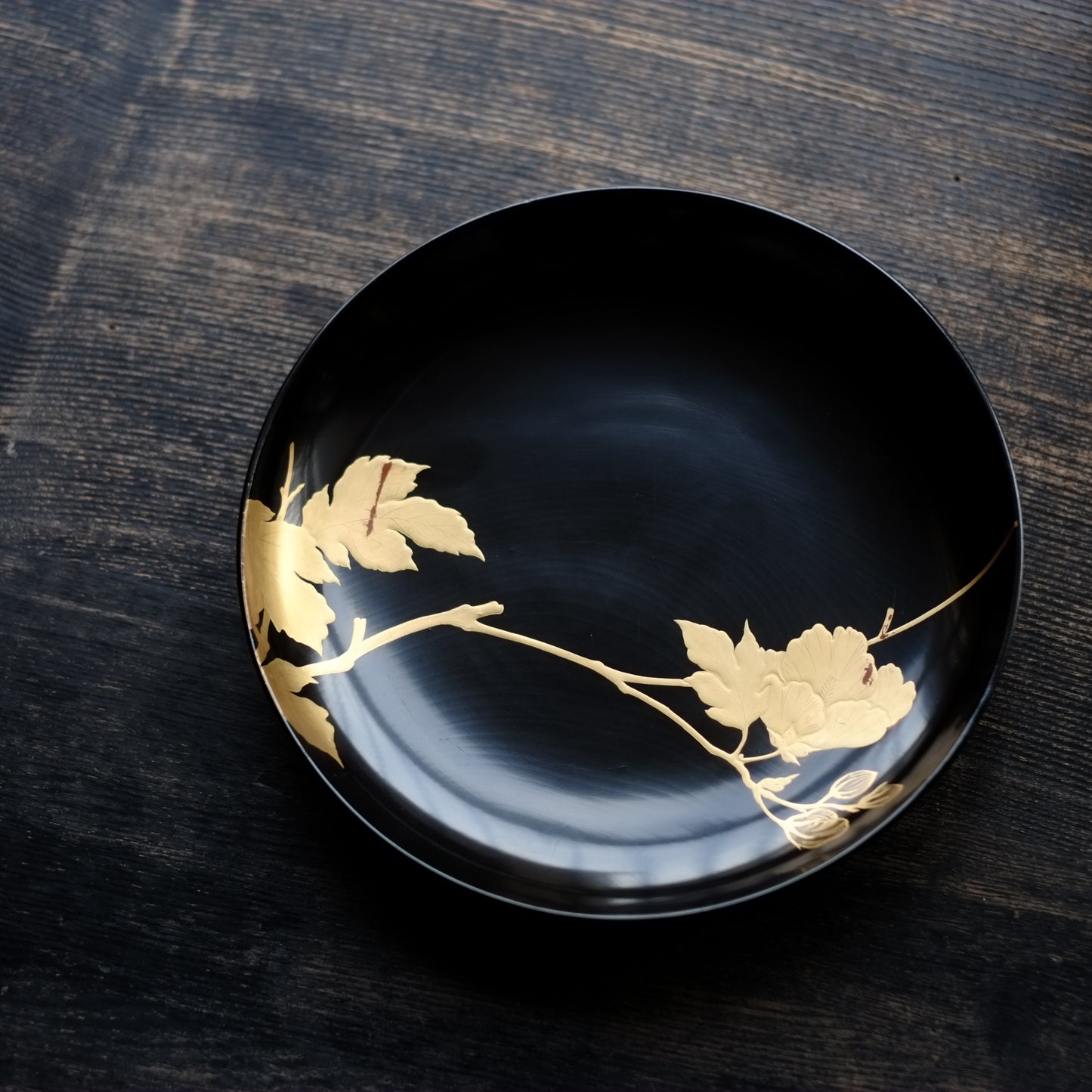 時代 黒漆 図変わり 金蒔絵銘々盆 5客セット その3