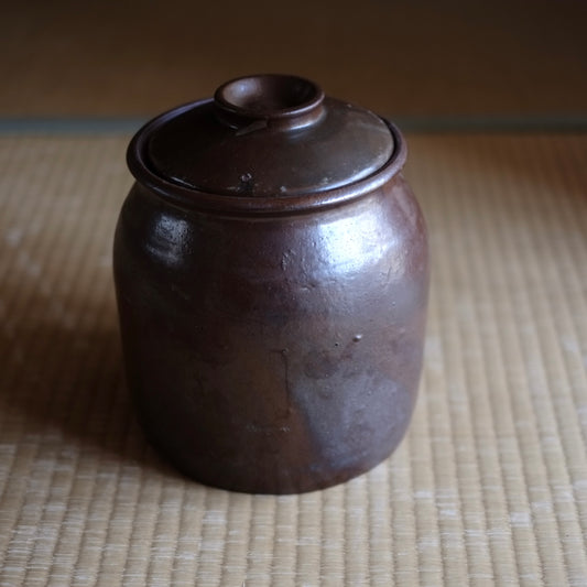 時代 褐釉 蓋付種壺・漬物壺