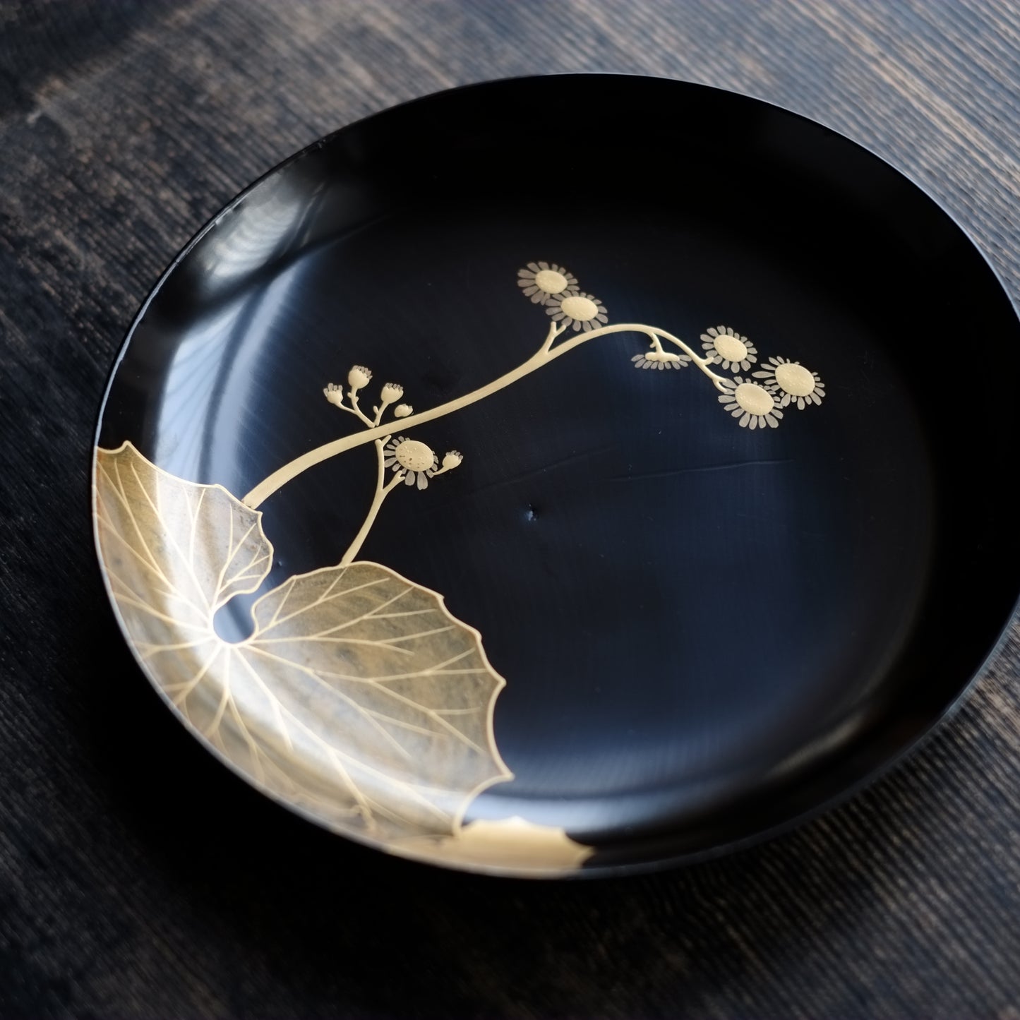 時代 黒漆 図変わり 金蒔絵銘々盆 5客セット その3