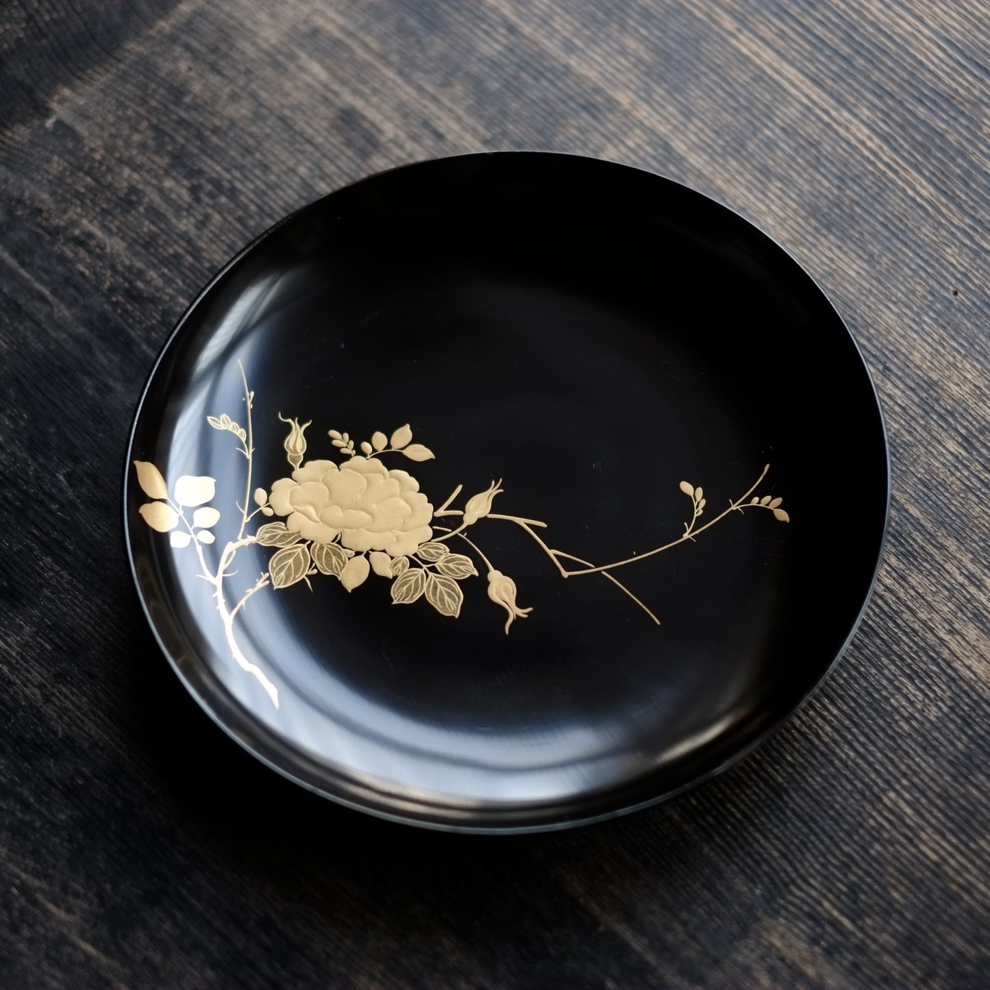 時代 黒漆 図変わり 金蒔絵銘々盆 5客セット その3