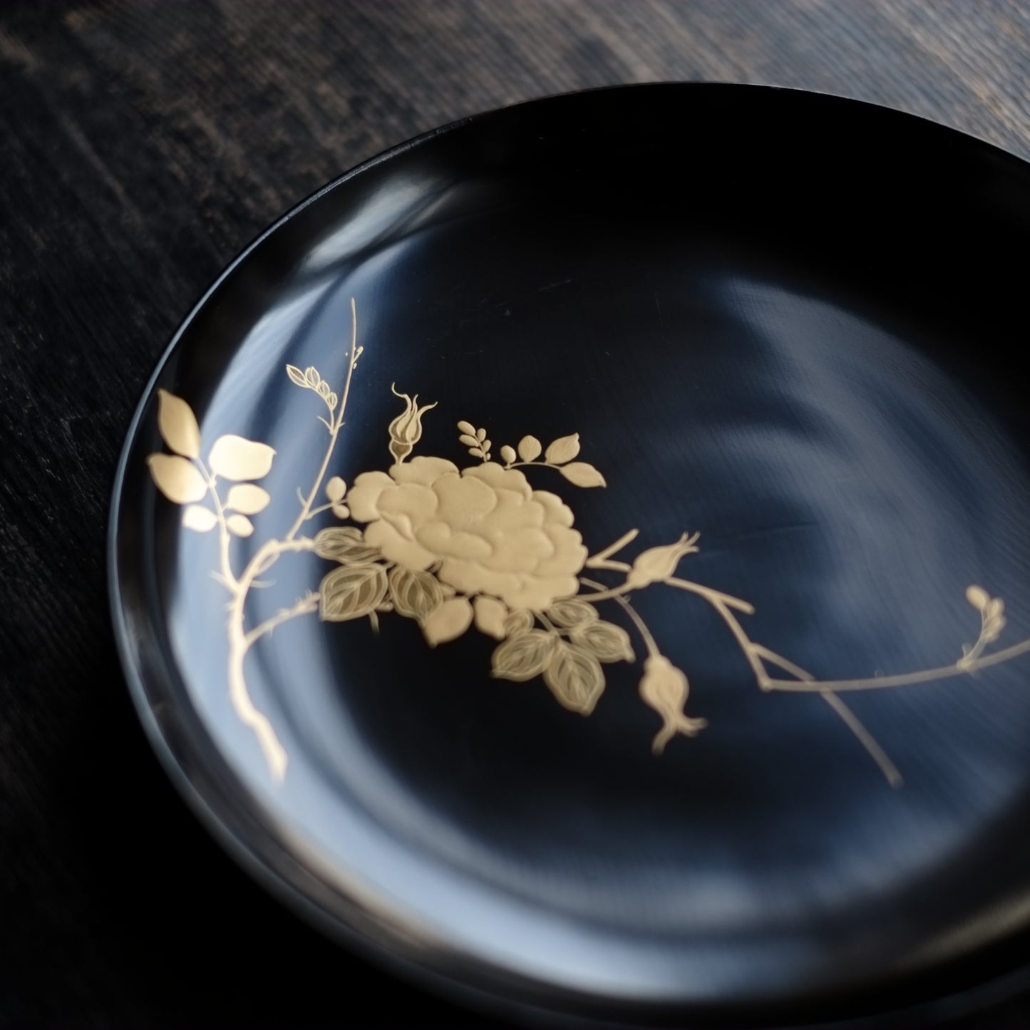 時代 黒漆 図変わり 金蒔絵銘々盆 5客セット その3