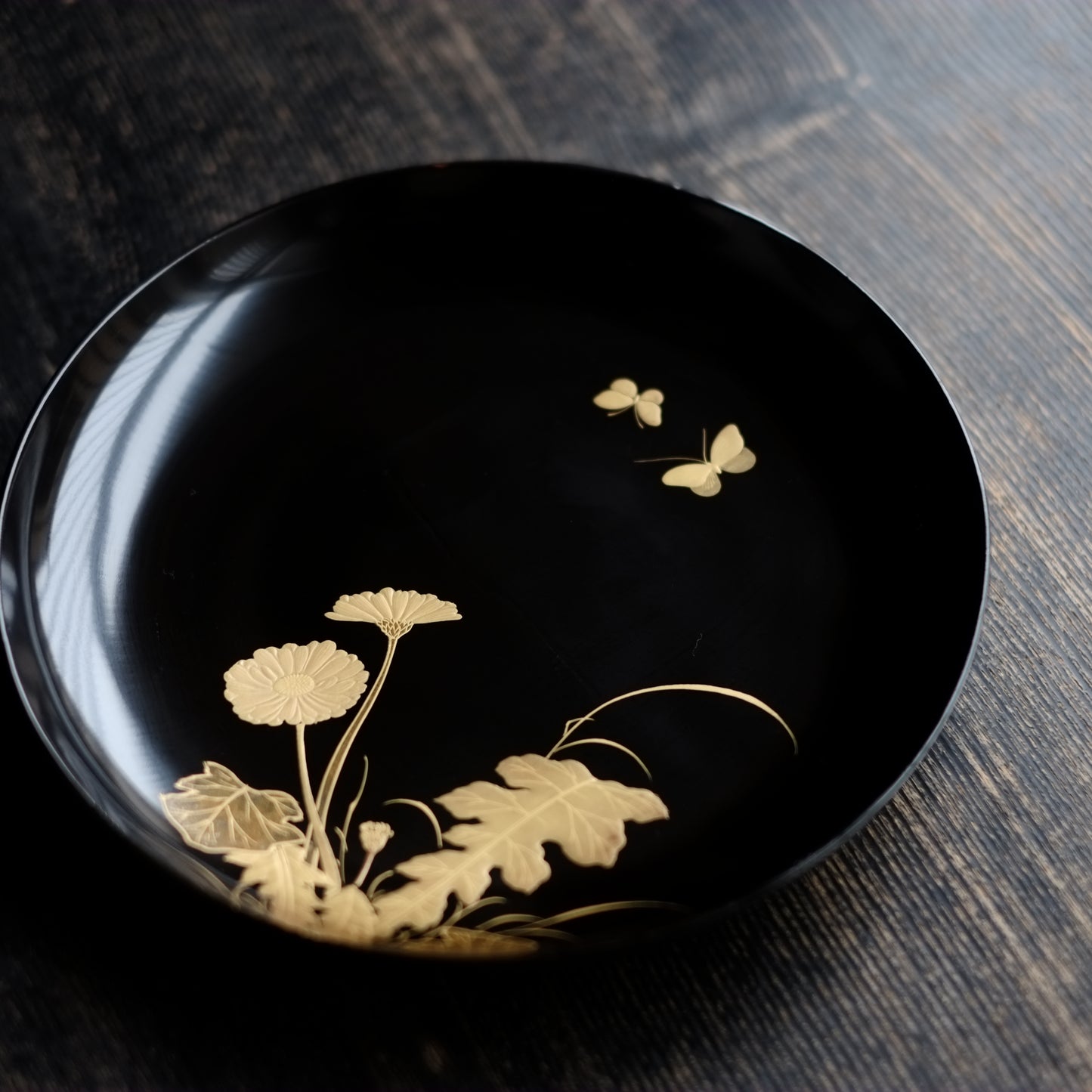 時代 黒漆 図変わり 金蒔絵銘々盆 5客セット その4