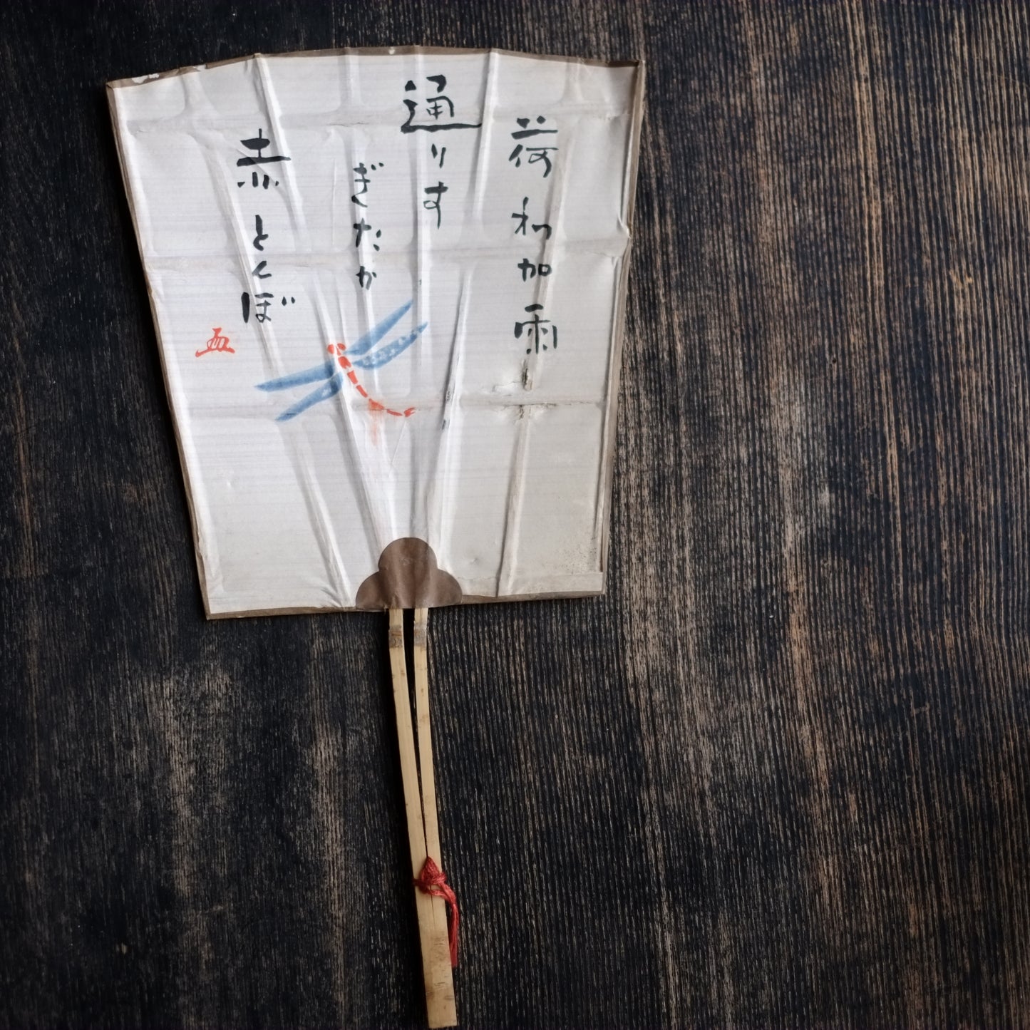 時代 彩色赤とんぼ図 角型団扇 (昭和期頃)