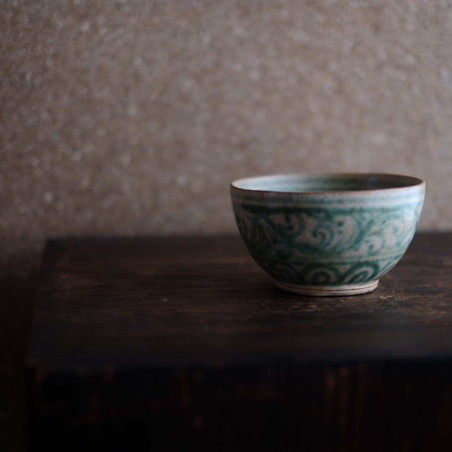 時代 ミャンマー古陶 白釉緑彩 茶碗 (16-17世紀)