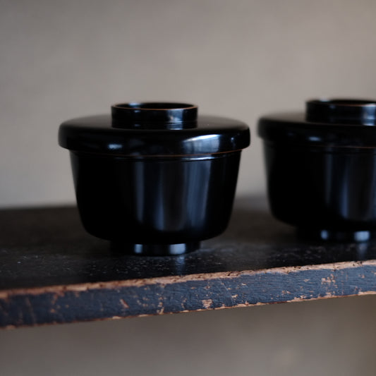 未使用保管品 時代 輪島塗黒漆布着壺椀 (明治-大正期)