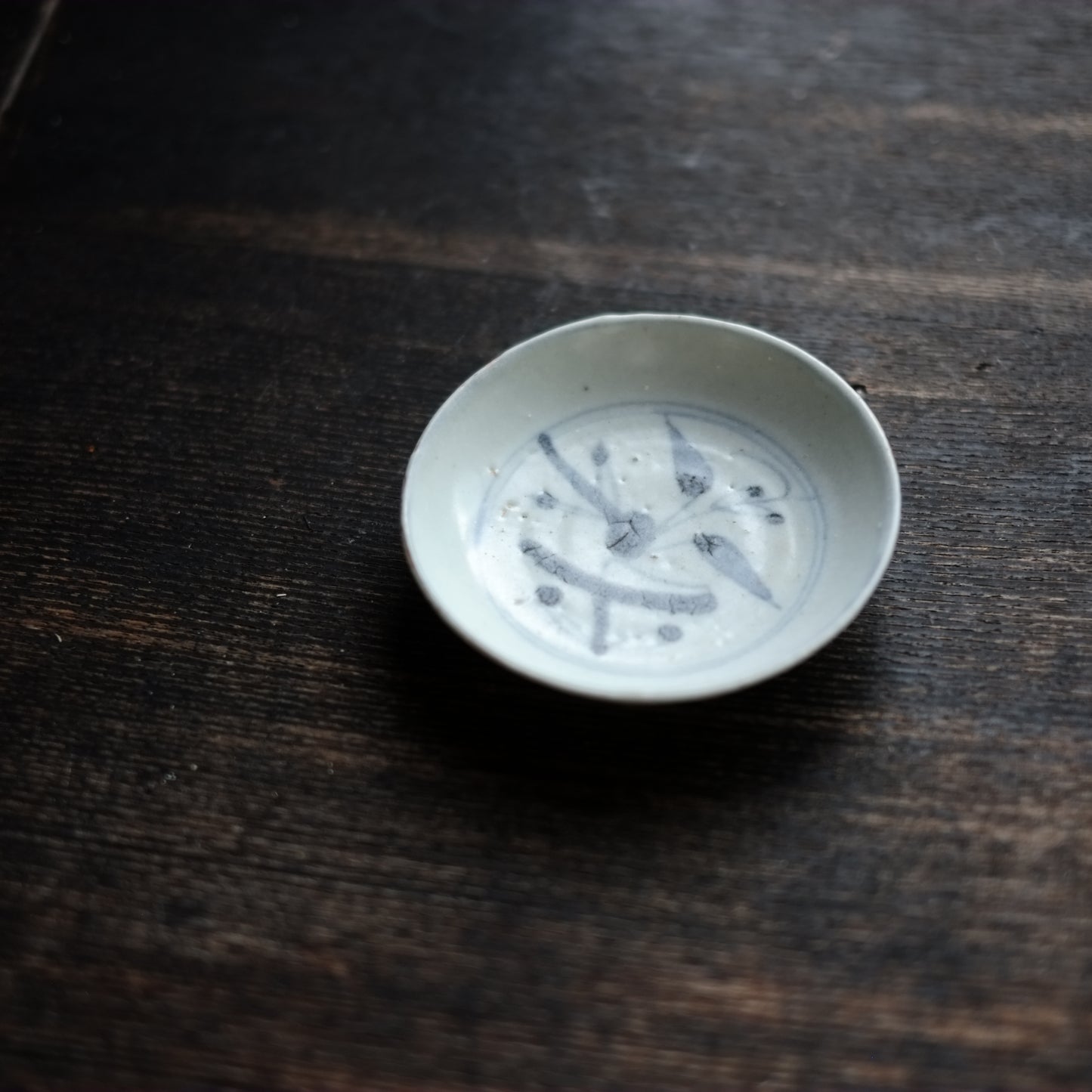 時代 鳥花文青花 小皿 (明時代中期-末期)