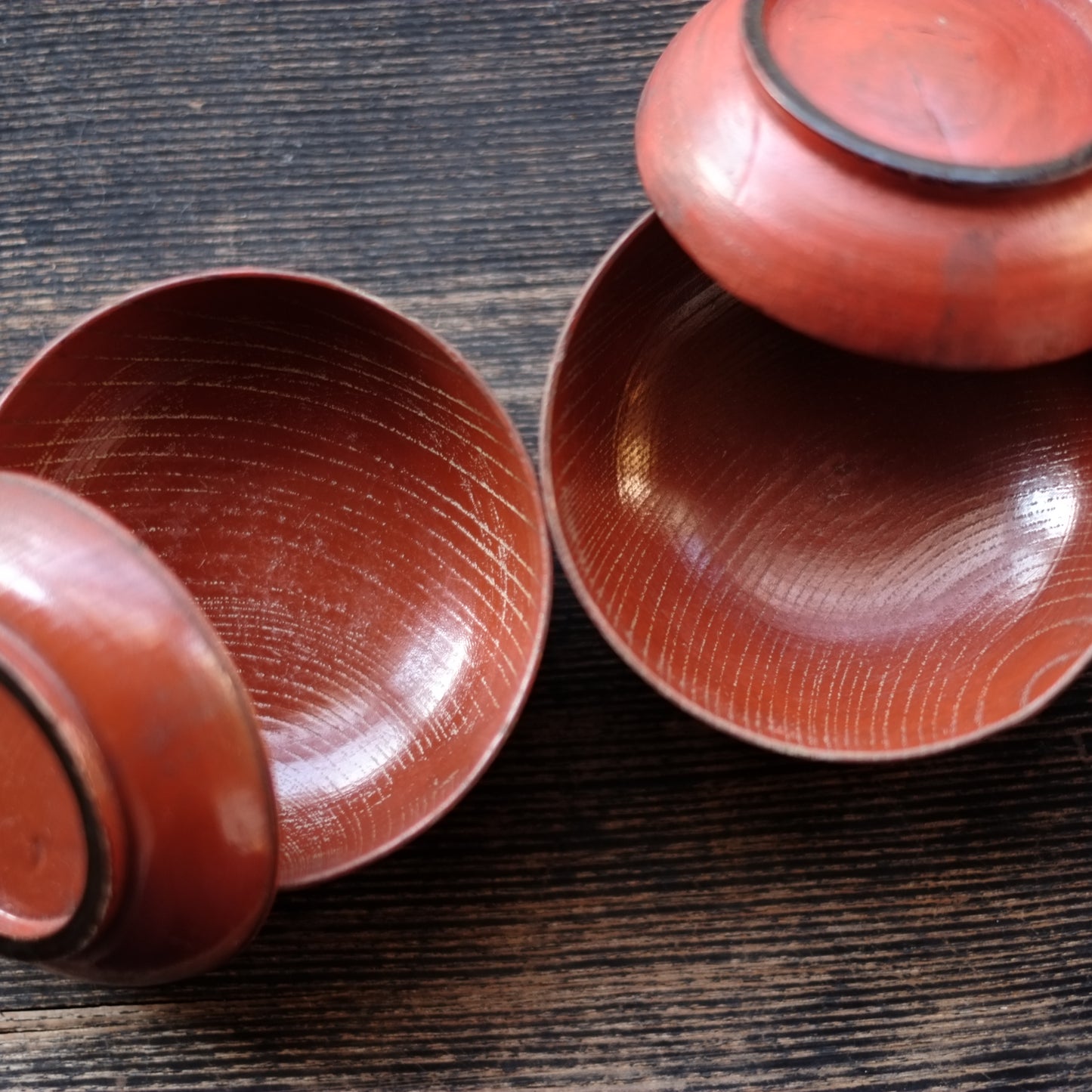 時代 吉野地方 目弾き塗 蓋付菓子椀 三客セット (江戸後期-明治初期)