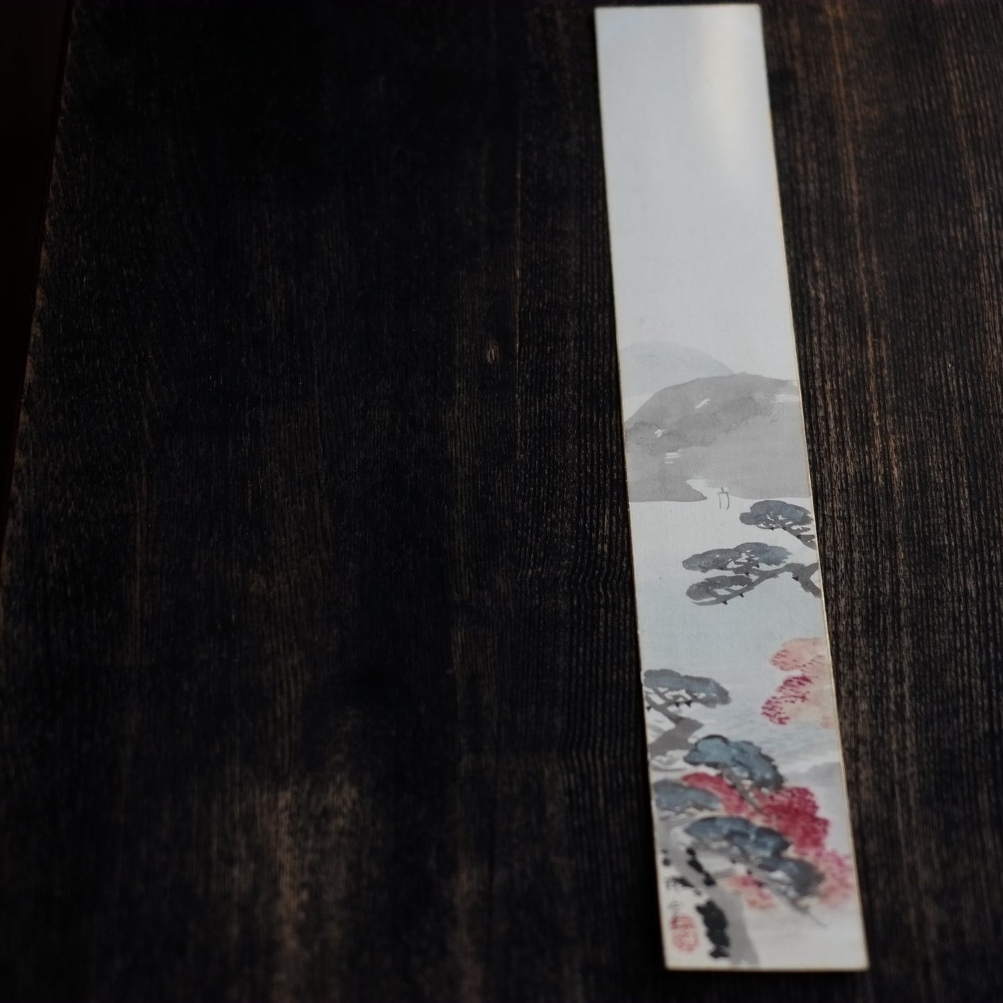 時代 紙本著色画 山水帆舟図短冊