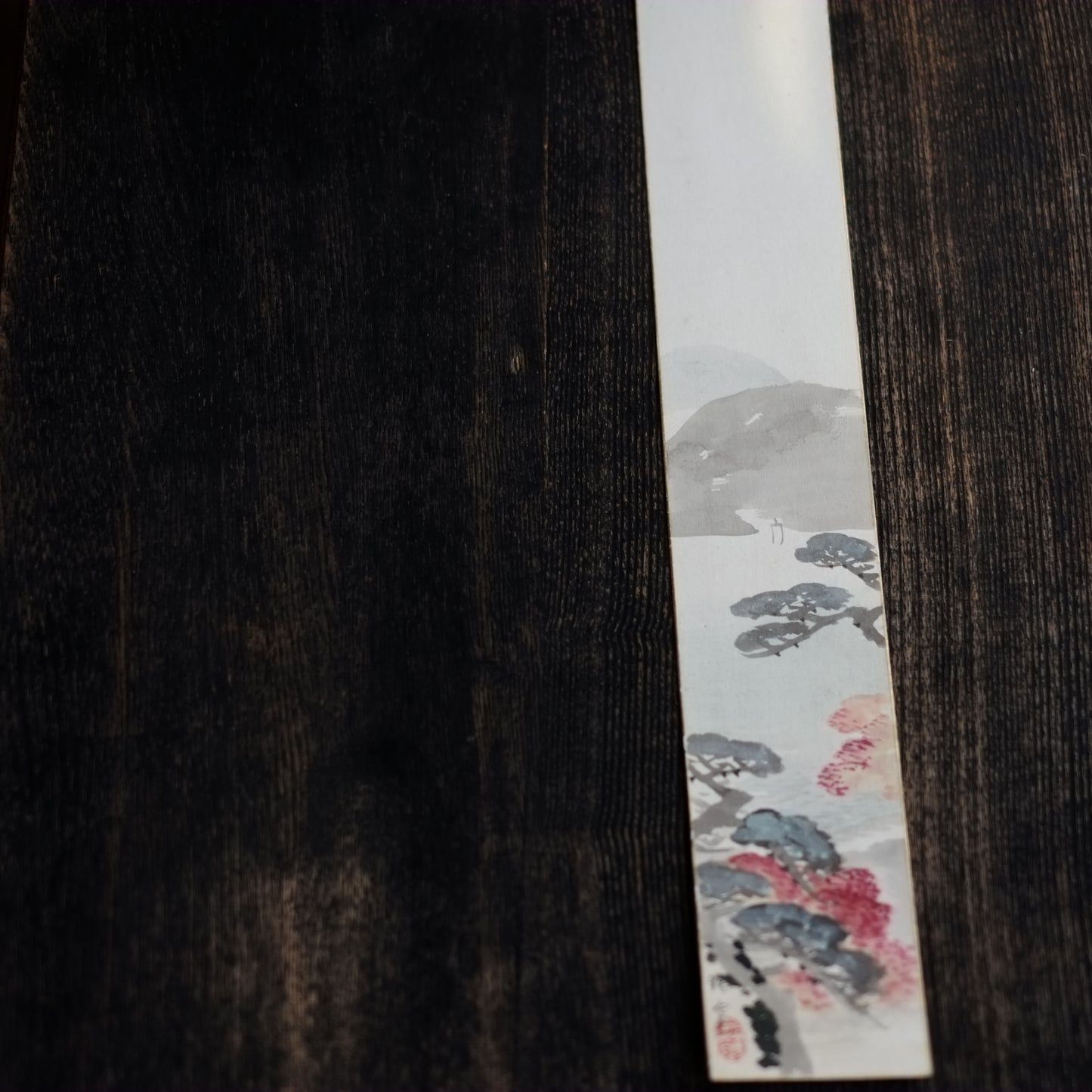 時代 紙本著色画 山水帆舟図短冊
