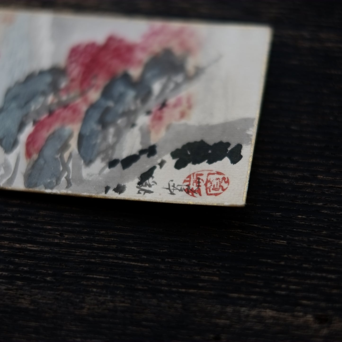 時代 紙本著色画 山水帆舟図短冊