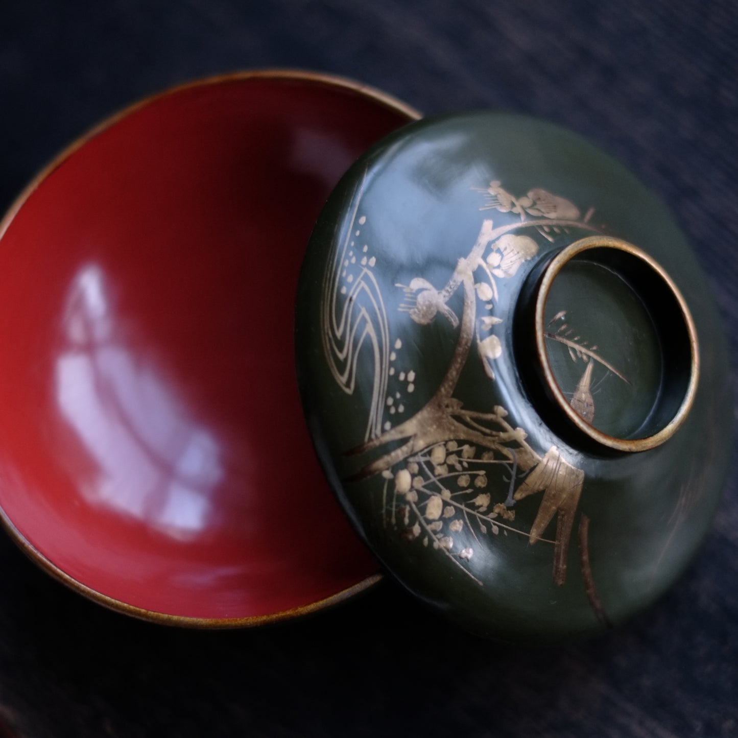時代 鶯梅文蒔絵青漆吸物椀 (19世紀)