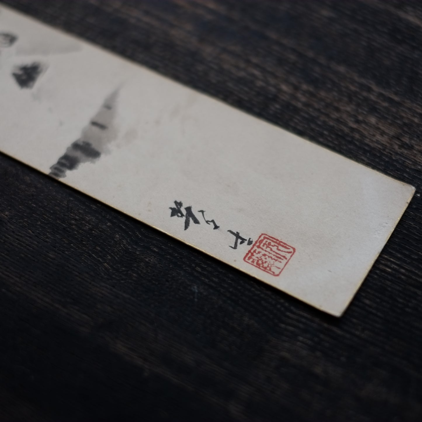 時代 紙本墨画 雪中茅葺家図 短冊
