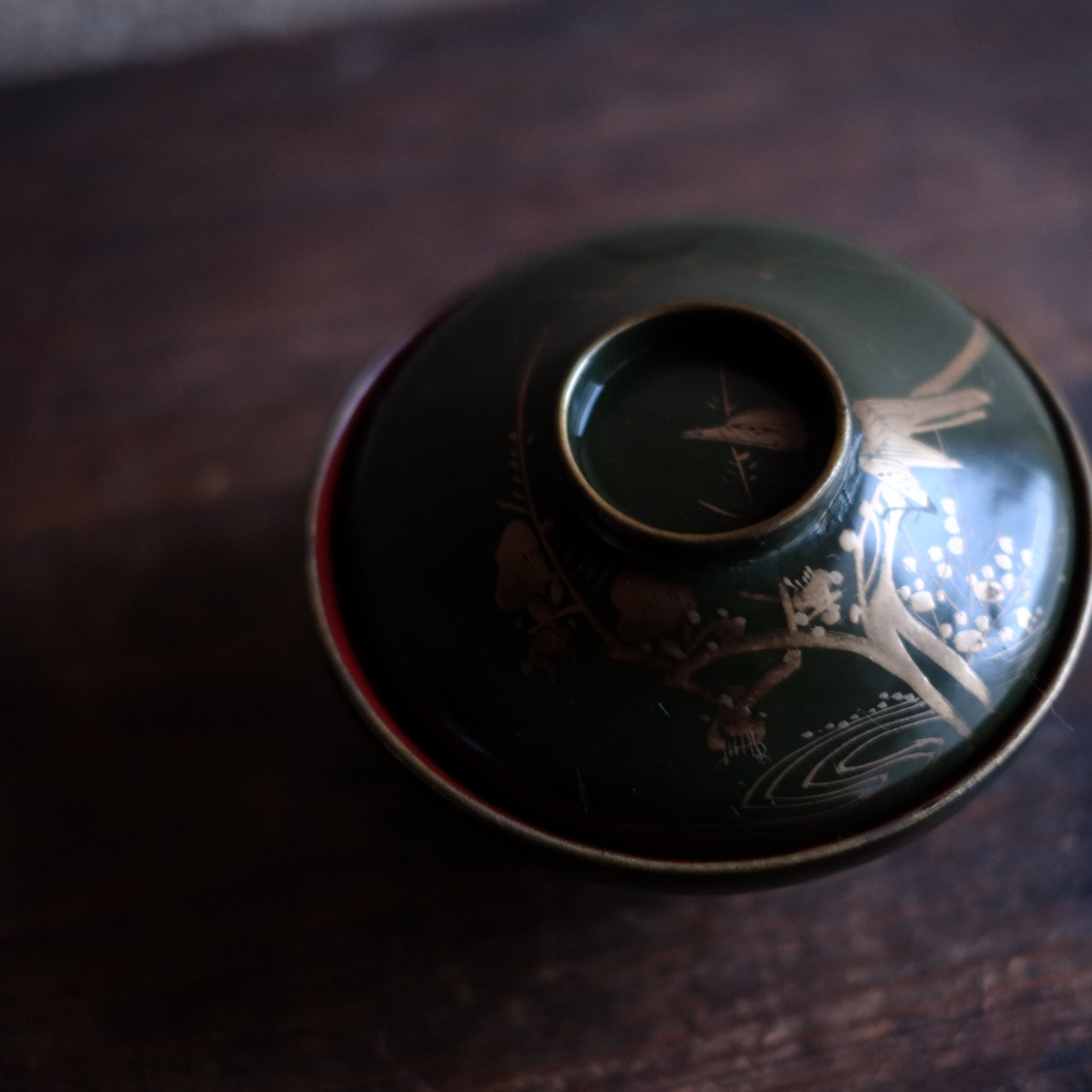 時代 鶯梅文蒔絵青漆吸物椀 (19世紀)