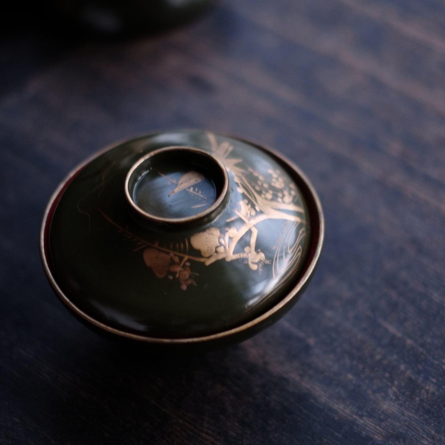 時代 鶯梅文蒔絵青漆吸物椀 (19世紀)