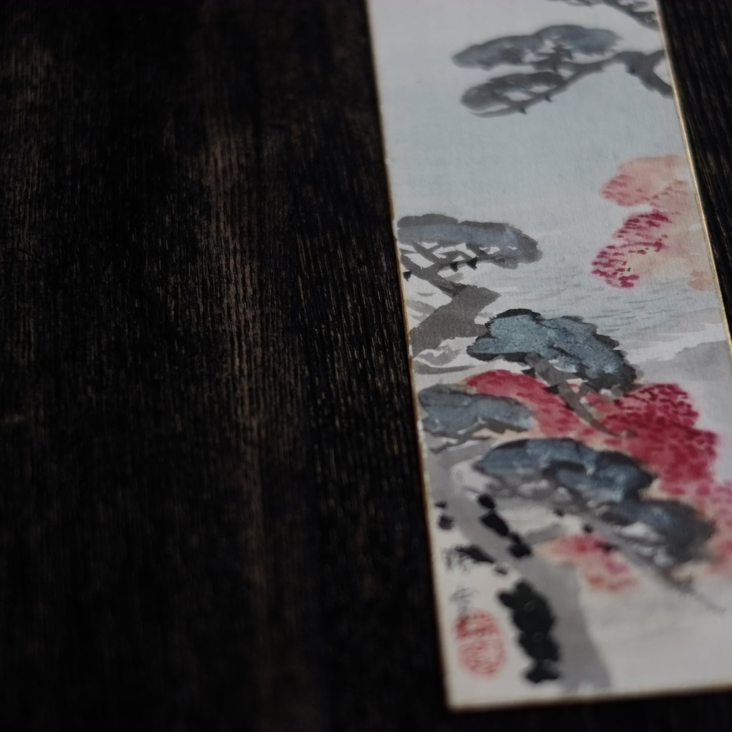 時代 紙本著色画 山水帆舟図短冊