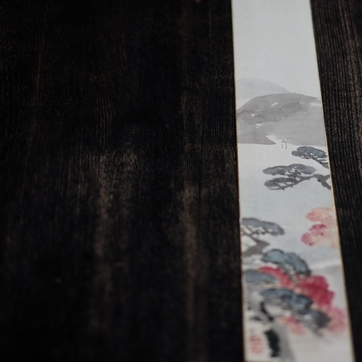 時代 紙本著色画 山水帆舟図短冊