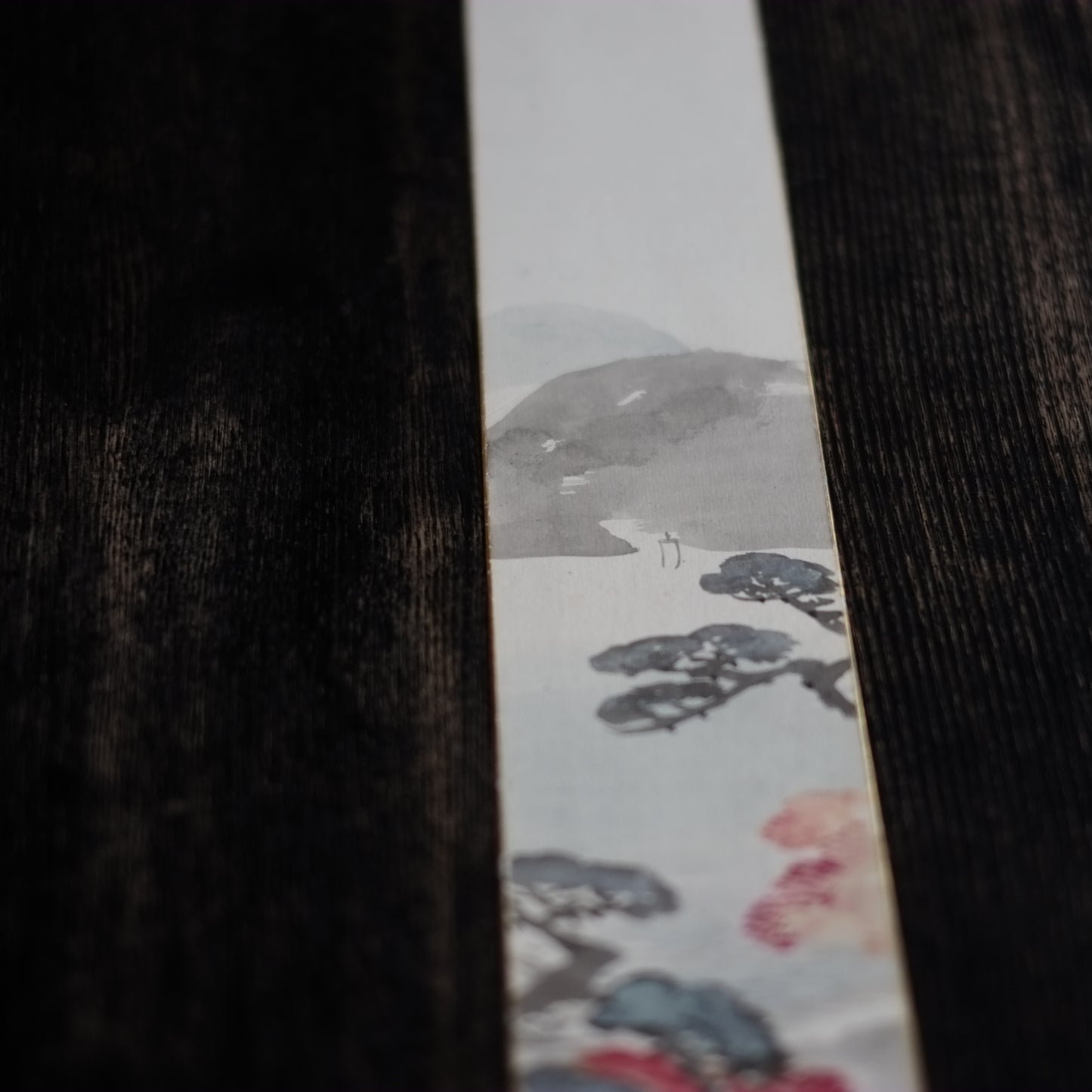 時代 紙本著色画 山水帆舟図短冊