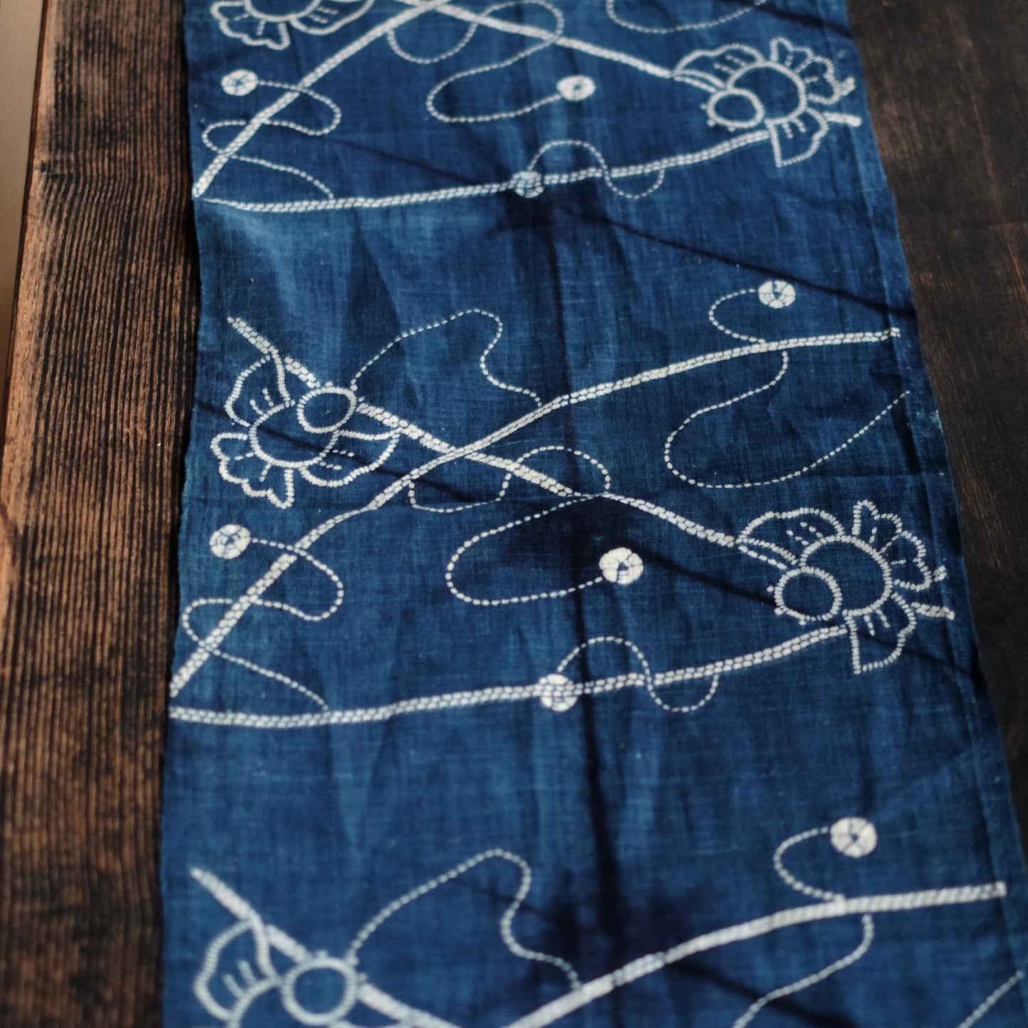 時代 福良雀藍染型染古布 (明治期頃)
