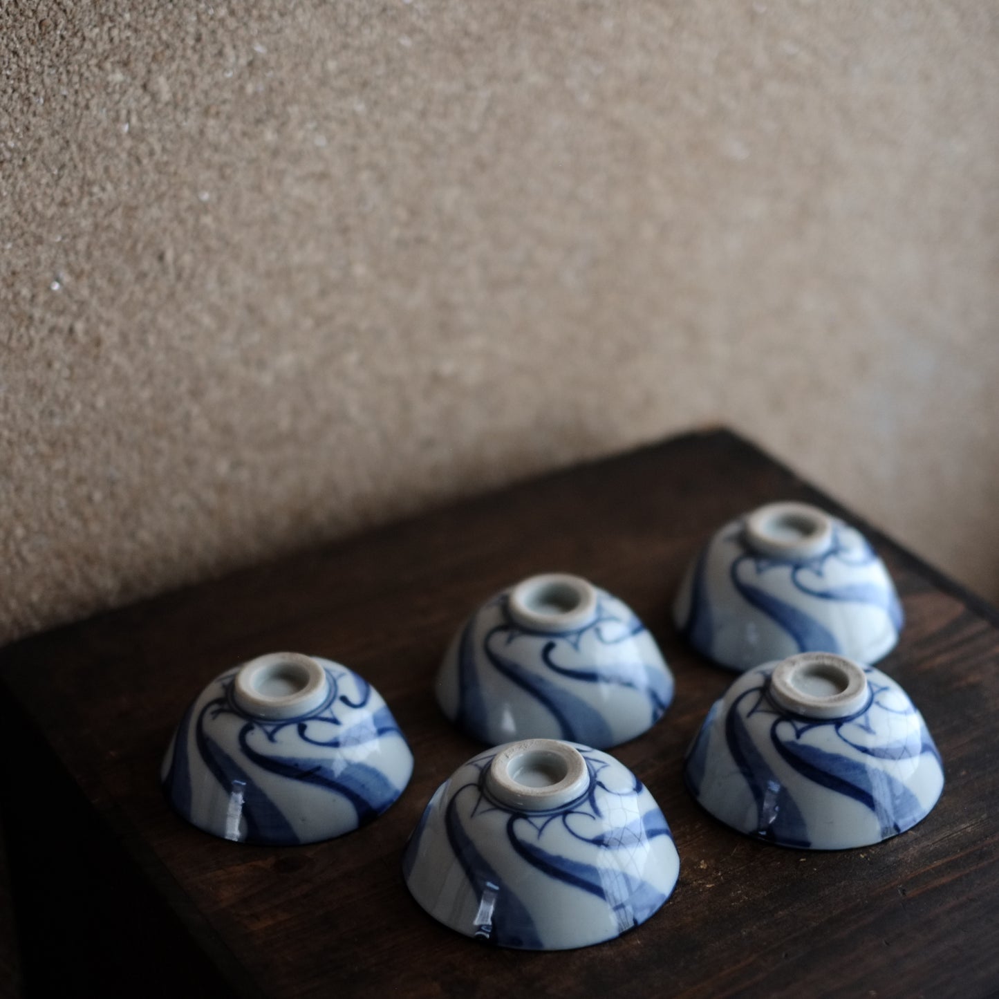 時代 捻文染付汲出茶碗 煎茶碗 小鉢(明治時代)