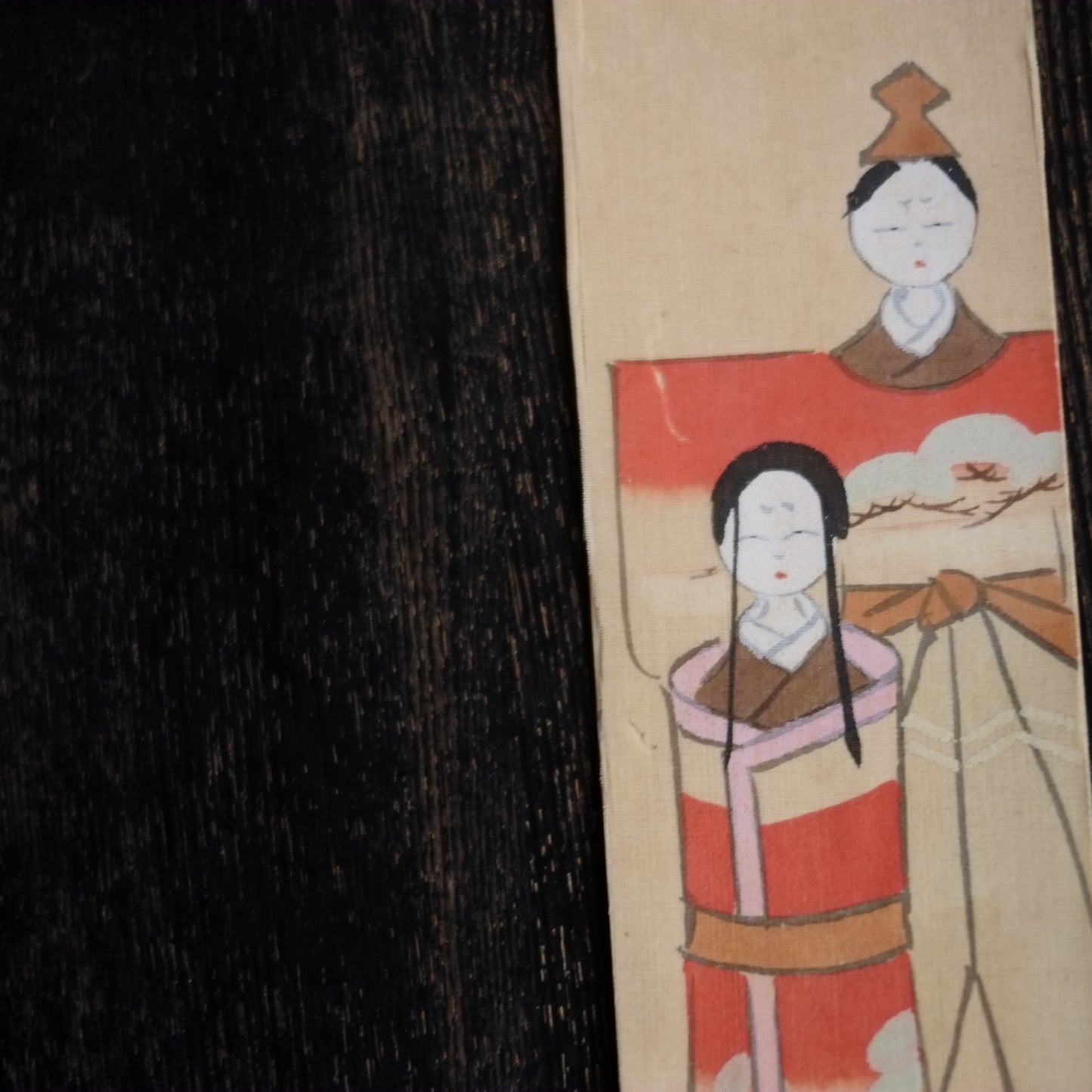 時代 絹本立雛図 短冊