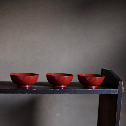 時代 輪島塗 縁金皆朱底黒 小椀3客セット (明治-大正)