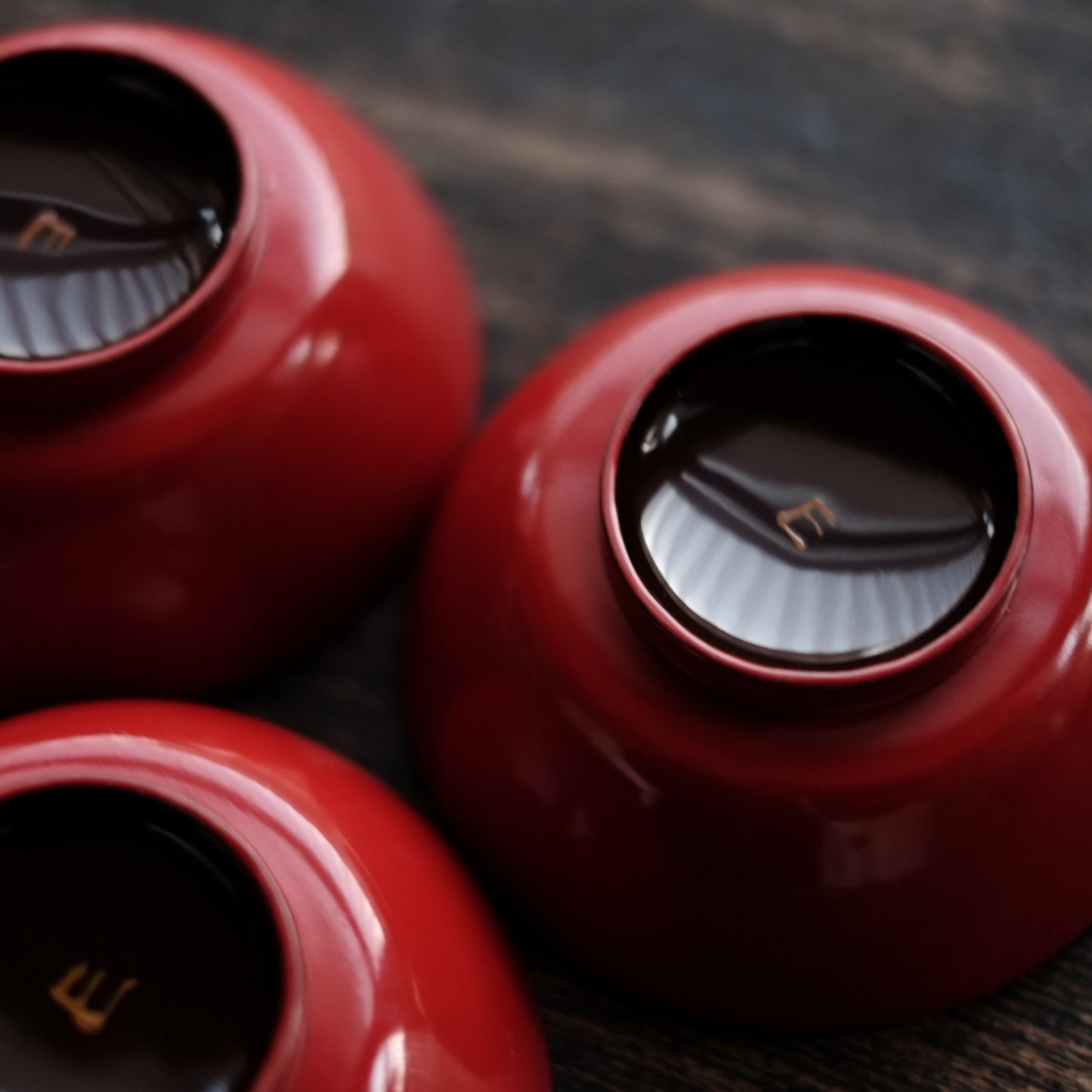 時代 輪島塗 縁金皆朱底黒 小椀3客セット (明治-大正)