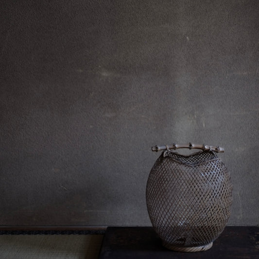 時代 透網竹籠 花入