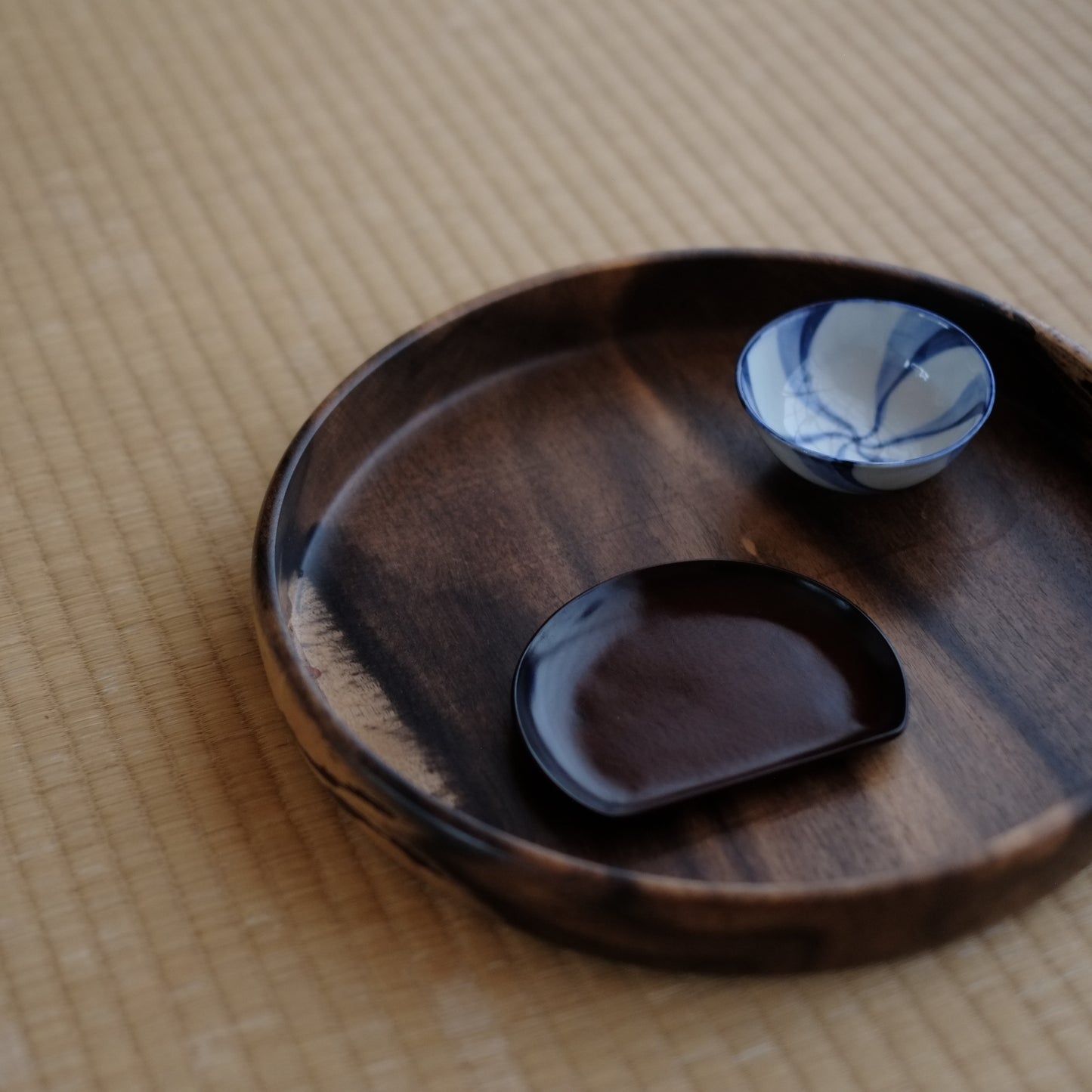 時代 木地塗 半月銘々皿 4客セット