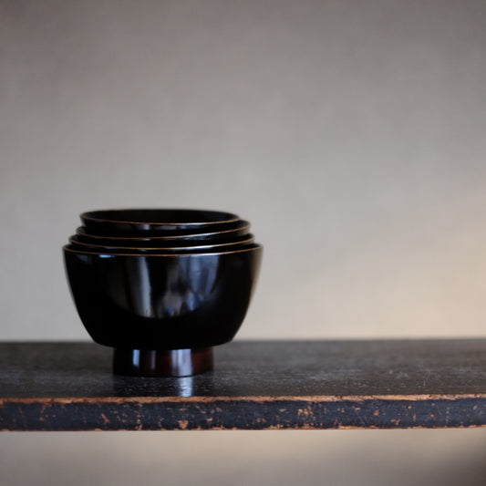 時代 黒漆塗 四つ椀 (幕末-明治期) 19世紀末