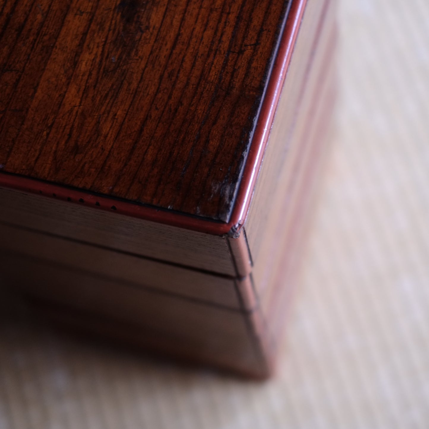 時代 縁朱木地塗五段重箱 (幕末-明治初期)19世紀末