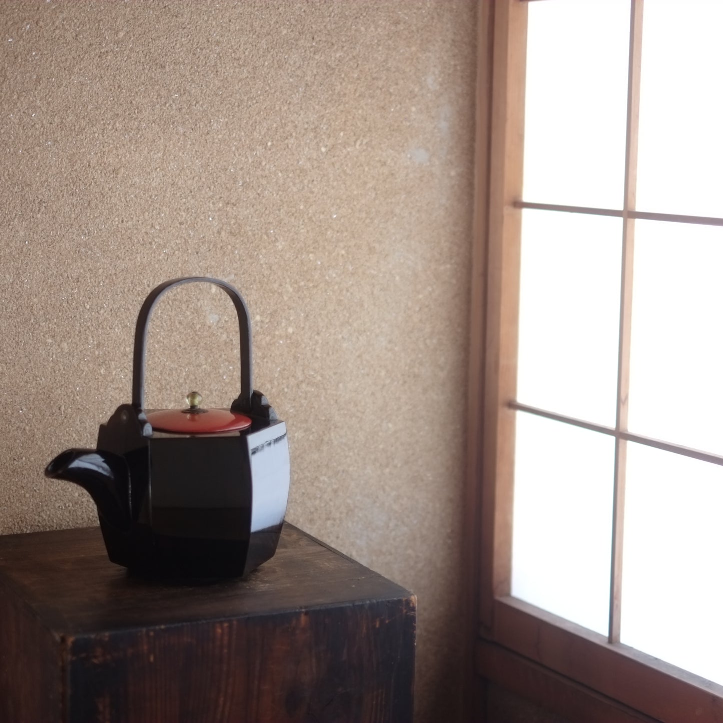 時代 六角 黒漆塗銚子 塗箱付 (江戸時代)